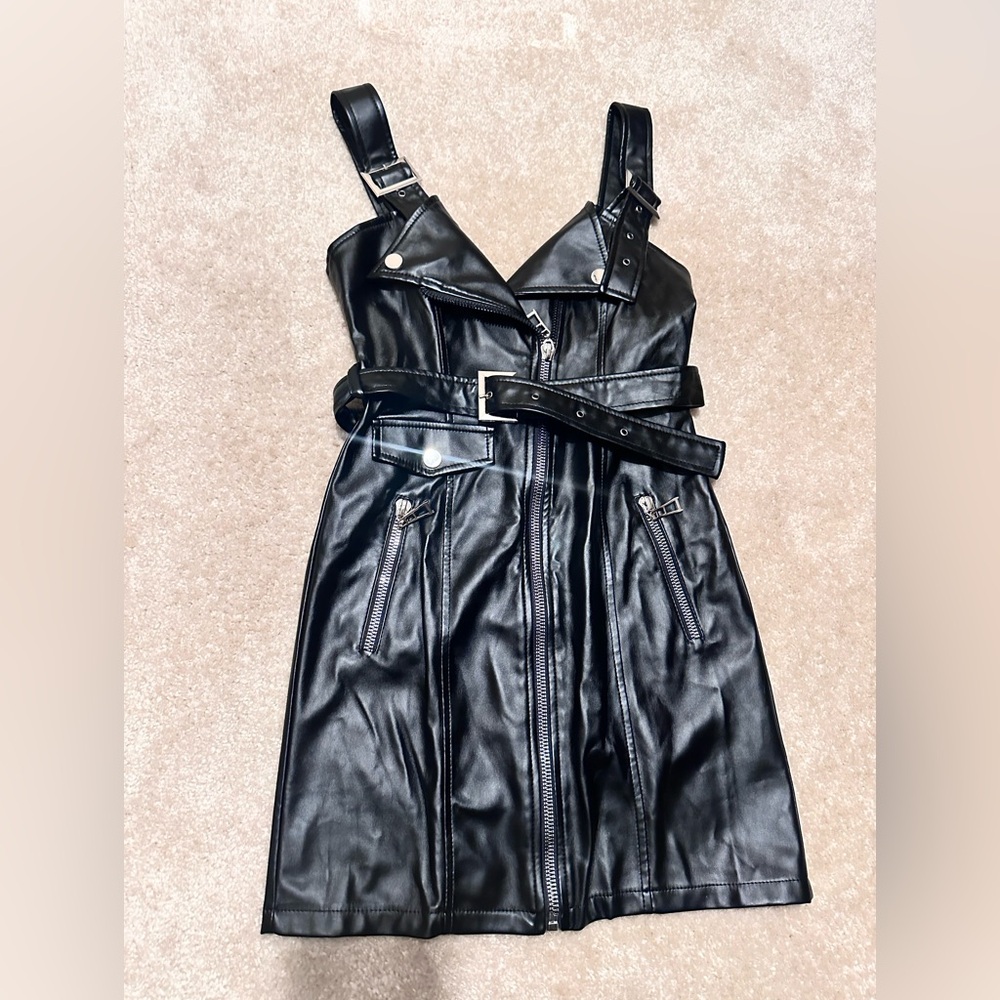 Faux leather sexy mini dress